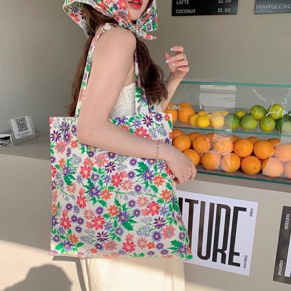 Canvas Axelväska Blomma Tygväska STIL 02 STIL 02 stil 02 style 02