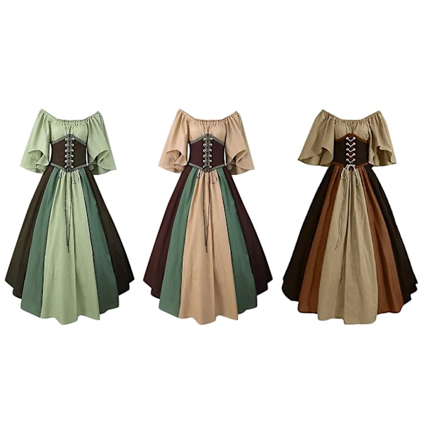 Medeltida kläder Kvinnors kortärmade gotiska klänningar Ljusgrön Light green 4XL