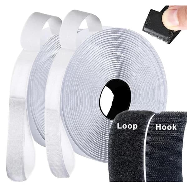 Borrelås med selvklebende tape 2cm x 8m Hvit 2cm x 8m - Hvit White 2cm x 8m - Vit