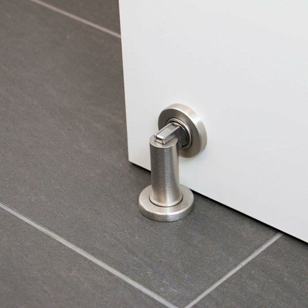 Magnetisk dörrstopp MS010 i rostfritt stål-look - Dörrstopp med monteringsmaterial för golv och vägg - Magnetisk dörrstopp - Ø 5cm, höjd 8.4cm
