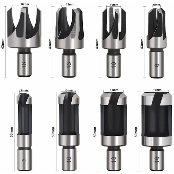 8 st HSS Träpluggskapare Träskärverktyg Träpluggskapare Borr 6mm /10mm/13mm/16mm