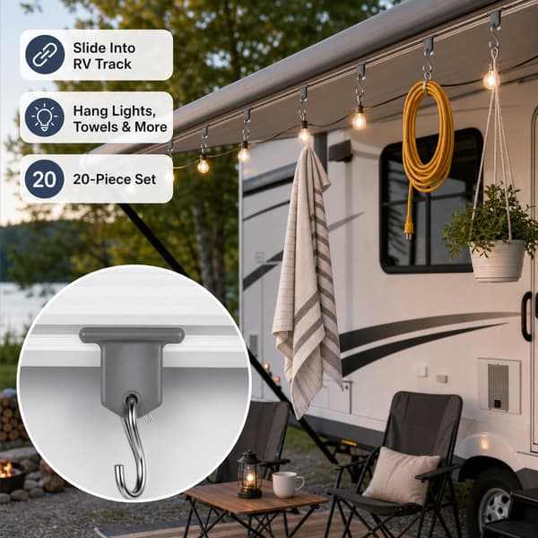 20-pak RV Markise Spor Kroge, S-formede Camper Lysophæng til Festlyskæder (Grå)