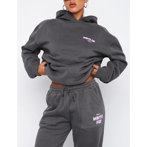 Höst Vinter Ny Tröja Set Mode Sport Fox Huvtröja Mörkgrå Dark gray XL#