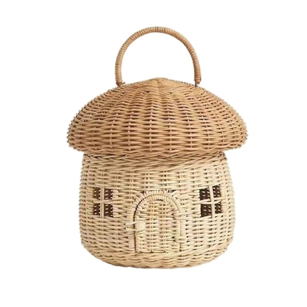 Svampekurv med låg, håndvævet rattan opbevaringskurv til børn