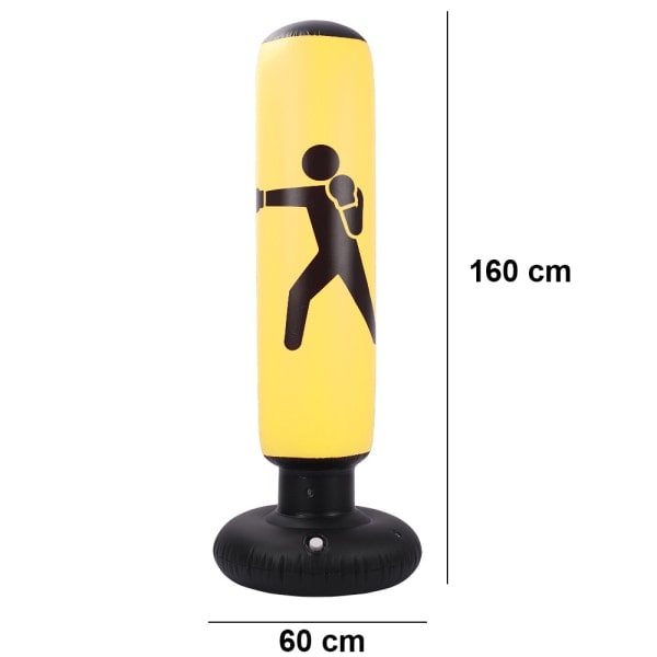 IC Uppblåsbar boxningssäck för barn - 155 cm lång boxningssäck med Gul