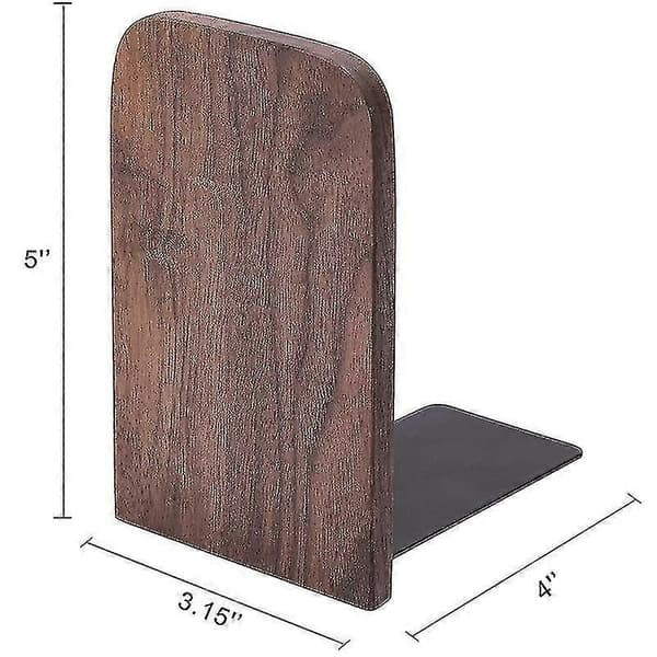 Bokstöd Set om 2, Valnötsträ och Metallbas Kraftiga Halkfria Bokstöd för Kontor Hemmaskrivbord, Mörk Valnöt
