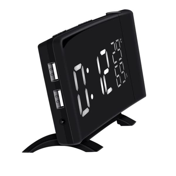 Projektionsväckarklocka med USB, temperatur- och luftfuktighetsdisplay för sovrum, svart