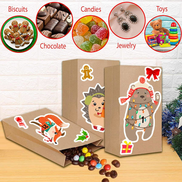 Tom Advent-kalender til at fylde, 24 Kraft-papirposer med klistermærke til julepynt 1