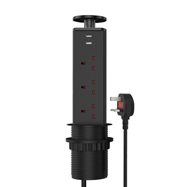 Udtrækkelig pop-up stikkontakt til køkkenbordplader - Elektrisk stikkontakt med 2 USB-opladnings porte - Sort