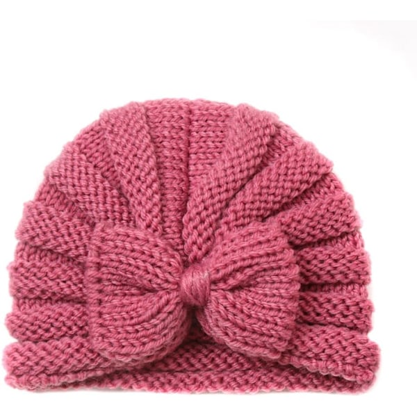 Baby Vinter Strikket Lue, Myk Bomullslue for Gutter, Unisex Ensfarget Varm Skilue Dark pink