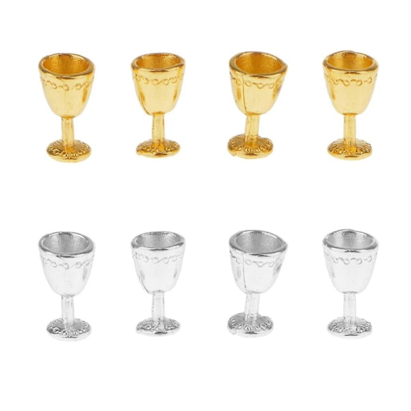 4 stk dukkehus miniatyr gull metall pokaler