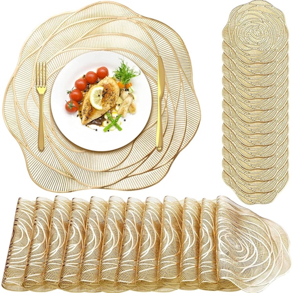 Rose blomster brikke isolasjonspute lett luksus varm stempling coaster myk dekorativ bordmatte fest tallerkenmatte Placemat 38cm Gold 2pcs