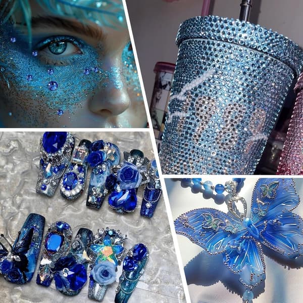 Hot-Fix Glass Rhinestones, Flat Back Embellishments, 1 440 Stykker For DIY Klær Og Tilbehør, Blå, SS16 3,8–4 mm