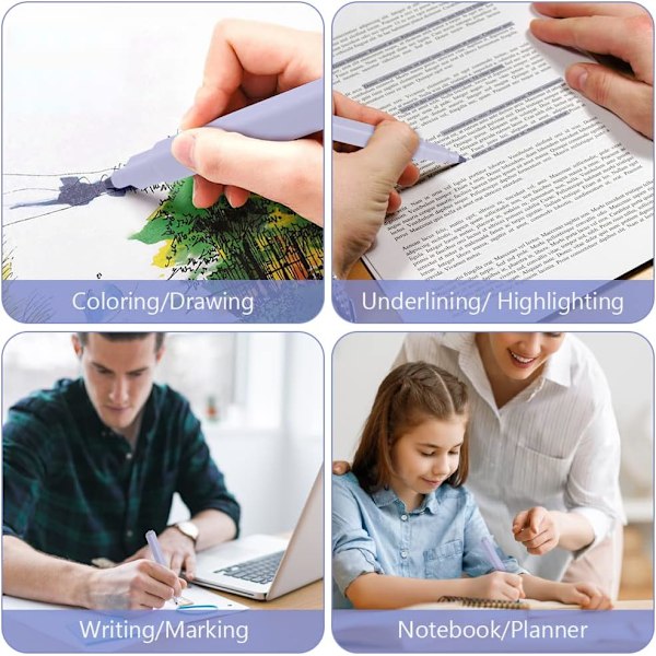 Pastelfarvede bladmarkeringspenne med mejsel- og finespids til understregning i Bibelen, noter, skole, kontorartikler (A), 6-pak 6 single-ended A