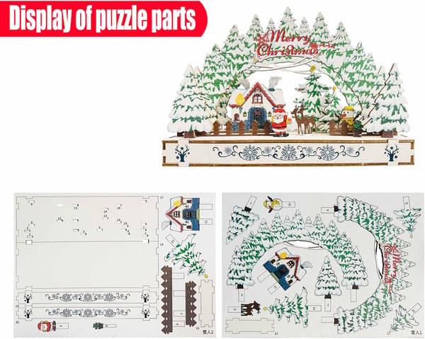 3D Träpussel Jultomte, Byhusmodell för Vuxna, Julklapp, Vinterbordsdekoration, A A