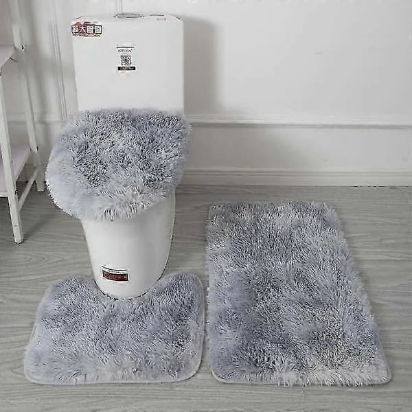 3-delt skridsikker badeværelsesmåtte + låg toiletbetræk + badeværelsesmåtte lysegrå light grey