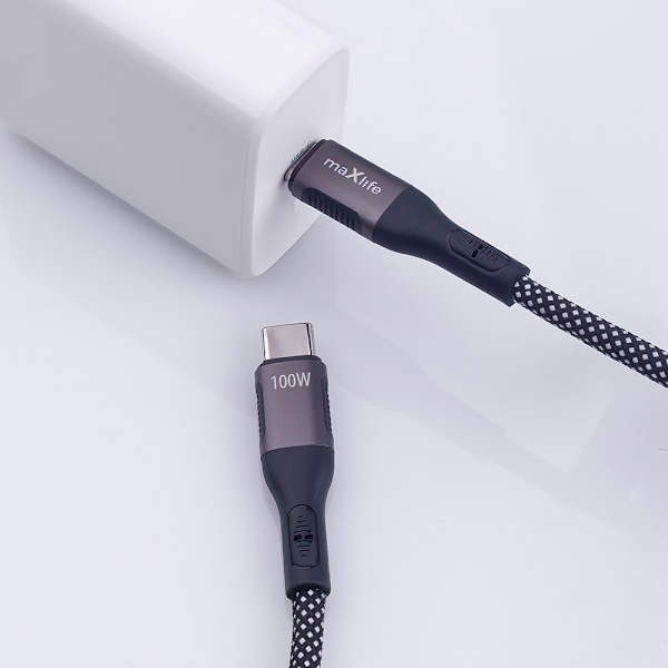 Maxlife MXUC-11 magnetisk kabel USB-C - USB-C 1,0 m 100W sort nylon
