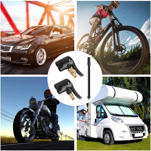 2 stk. Bildekkventiladapter, Inflator Dyse, Adapter, Gjenget Erstatningspumpehode med Dobbel Ventil, for Bil, Sykkel og Motorsykkeldekk