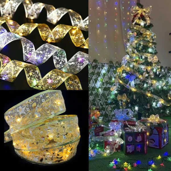 Ett LED-lysande julgransbälte för julgransdekoration - guldband (varmt ljus) bredd: 3,8m, längd: 10m