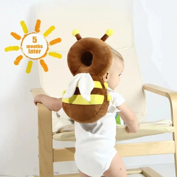 Babyhuvudskyddsryggsäck, ryggskyddskudde, barnpuddelbarnryggsäck baby, brun bi, 30x20 cm