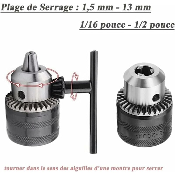 1,5-13 mm 6,35 mm Hex Skaft Hurtigskift Borepatron Adapter, 1/2-20UNF Borepatron Konverter med Patronnøgle til Elektrisk Boremaskine Konvertering