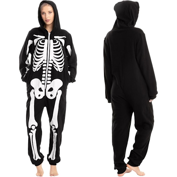 Unisex Luuranko Onesie Pyjama Plushi Luuranko Haalarin Vetoketju Halloween Huppari Pyjama Aikuisten Yöasut Puku Svart XXL