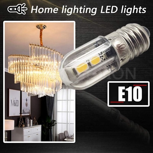 E10 LED Pære 220V 230V AC Energibesparende LED Lys 8mm Skruebase 3030 4SMD Chipsets LED Oppgraderingspære, Varmhvit (4 Pakning)
