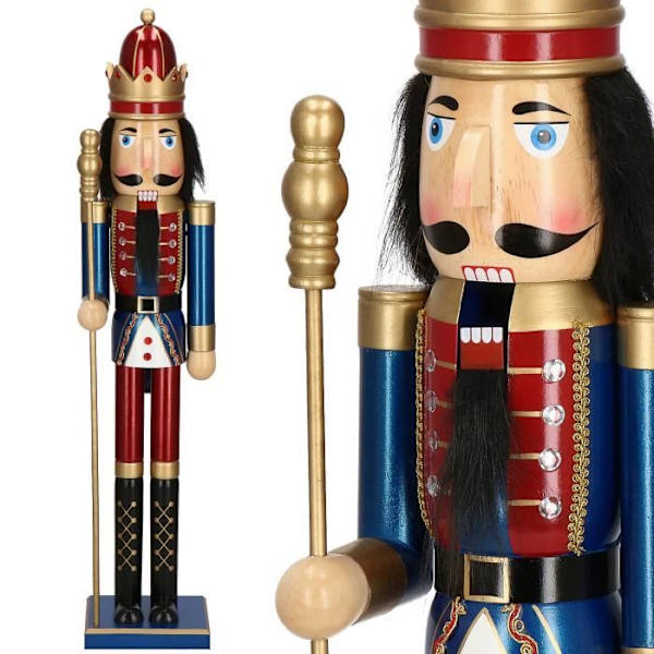 SPRINGOS® Nötknäppare Träfigur Kung med spira Höjd: 90 cm mörkröd - julblå Juldekoration mångfärgad