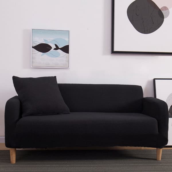 Svart elastisk sofatrekk for 3-seter – sklisikkert, vaskbart, L-formet, 40x36x9cm