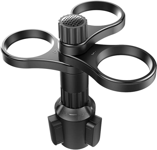 Bilkopholderforlænger, 3-kops kapacitet, justerbar base, holder kopper under 7 cm, til SUV'er, lastbiler, autocampere og sedaner, sort