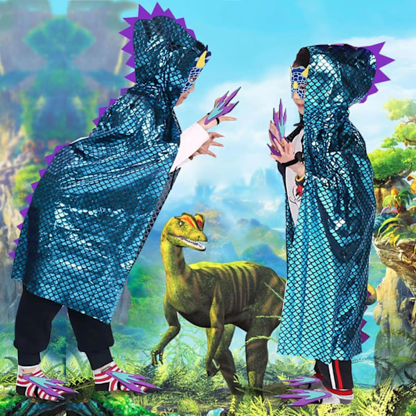 Karneval dinosaur kappe børn, karneval cosplay børn kostume, kappe med drage, dinosaur kostume børn til rollespil, halloween temafest maskebal Dinosaur blue