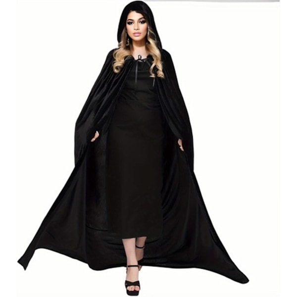 Halloween-kappa för vuxna män kvinnor vampyr häxa kostym med huva svart sammet kappa för rollspel fin klänning