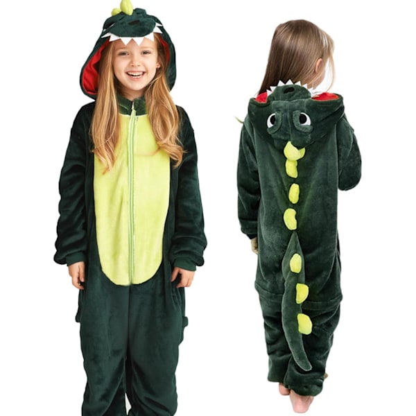 Dinosauriedräkt för barn, onesie, dinosaurie pyjamas, dinosaurie jumpsuit för barn, djurdräkt för barn för karneval fest halloween, cosplay Dinosaurs-green 130