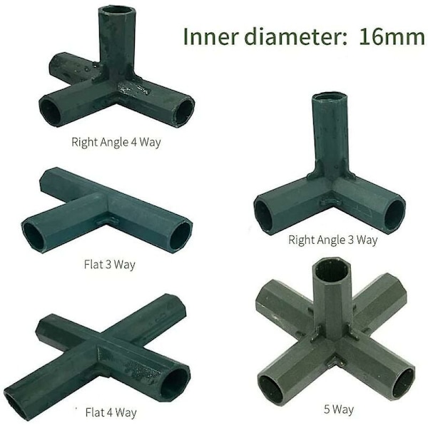 4 stk. Hjørnekobling for Hageramme 3-veis Drivhus Hjørnekobling Drivhusramme Møbelkoblinger Innvendig 16mm (rett vinkel 3-veis)