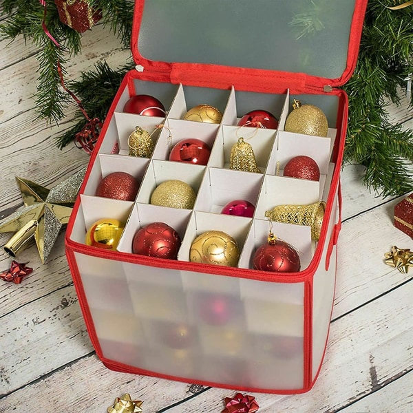Opbevaringsboks til julepynt, 64 rum Julekugle-arrangør Julelysboks Dekorationer Beholder med lynlåse (3-c-6)