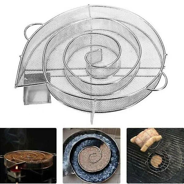 Grillkurv i rustfrit stål til røgning af grillkul og briketter til udendørs grill og barbecue, rund