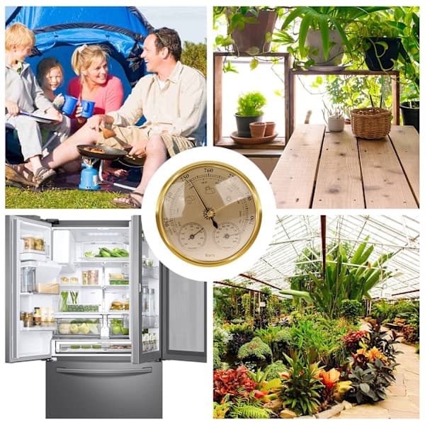 Analog værstasjon - barometer, termometer, hygrometer (gull, 128 mm) Gull Gold