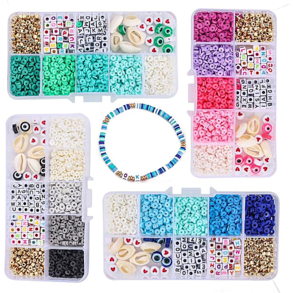 Farverige alfabet bogstavperler - Mini Rocailles armbåndsperle sæt Type 7
