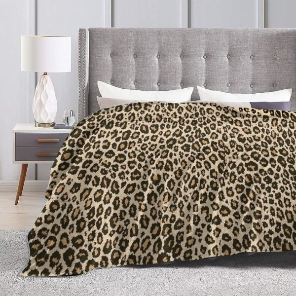 IC Leopard-sängfilt Supermjuk Varm Fluffig Mysig Lättviktsflanellfiltar för Bäddsoffa Soffa Kontor Camping Resa 60\" L x 50\" B