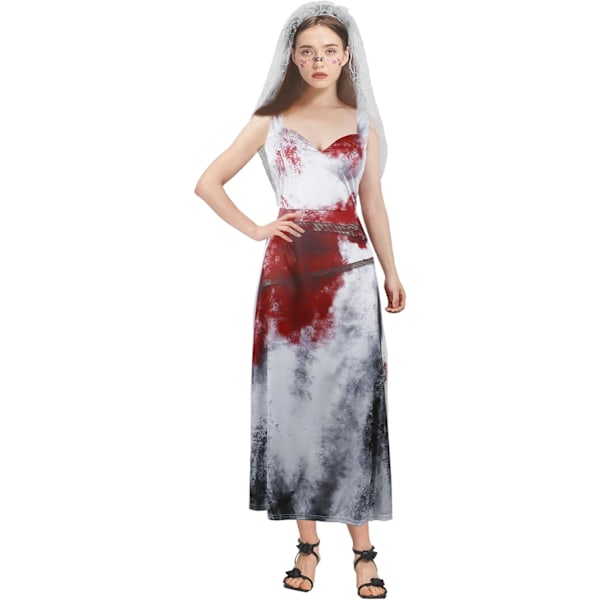 Zombie brud-kostyme for damer, Halloween-antrekk spøkelseskroppskjole blodig kostyme M