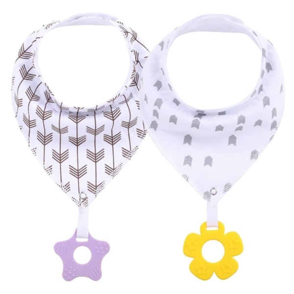 IC Baby Bandana savlesmækker 2-pak og babylegetøj 2-pak lavet af 100% økologisk bomuld, absorberende og blød unisex-A