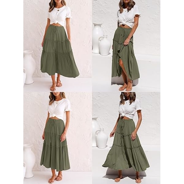 Naisten Boho-mekko, Volangit, Virtaava Maxi-mekko, Nauhakiinnitys (Vihreä, L)