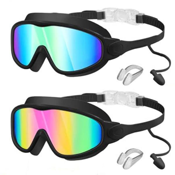 2-pack simglasögon för barn, anti-im, UV-skydd, läckagesäkra, med näsklämmor och öronproppar, för simning, svart