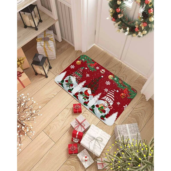 Jul dörrmatta röd jultomtar halkfri dörrmatta för entré badrum kök sovrum entré 20x31,5cm vita snöflingor julgranar