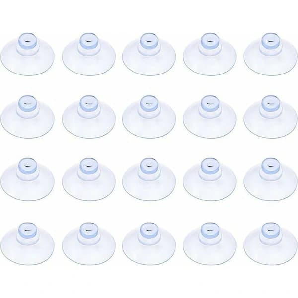 Förpackning med 20 små transparenta sugproppar i plast, utan krok, 20 mm