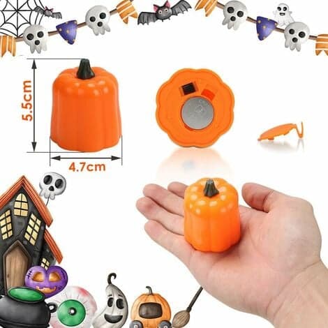 12x LED græskar fyrfadslys LED knaplys Fe lys Halloween lys - orange