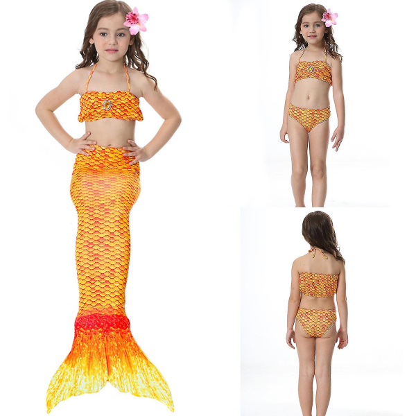 4-11 år Kid Girl Mermaid Tail Set Holiday Badkläder Gul 9-10 år