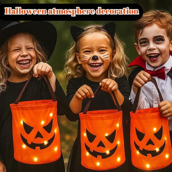 LED Halloween Slikspande, Genanvendelige Polyester Græskar Trick Or Treat Tasker, 2-pak Til Halloweenfester, Orange, 30 x 25 cm