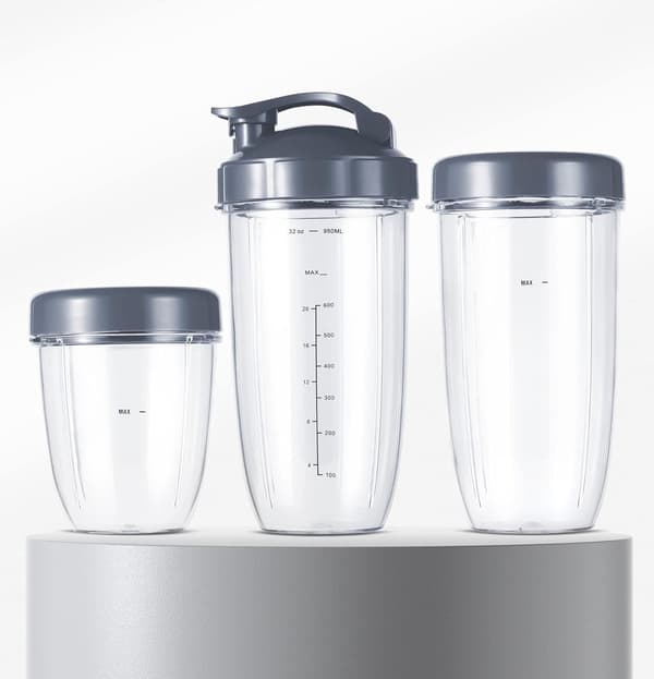 Blenderudstyr passer til NutriBullet, erstatningskopper: Kort (532 ml), Høj (710 ml), Kolossal (946 ml) med låg