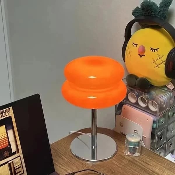 LED Table Lamp, Retro Glass Atmosphere Lamp, Cute Desk Lamp, USB Night Light (Orange)